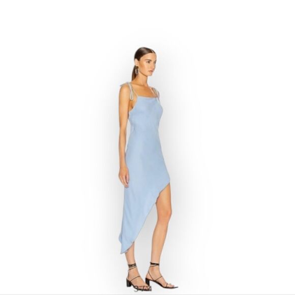 Cult Gaia Giselle Tie Hem Stretch Silk Slipdress In Bluebell Midi Dress Blue - Picture 10 of 16